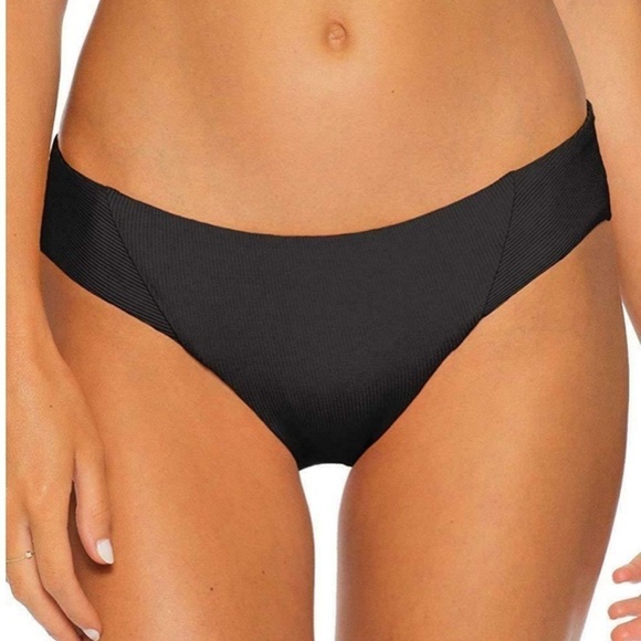 🌻NEW {w/tags!} Becca Black Ribbed Fine Line American Swim Bottoms Size Small - Picture 1 of 8